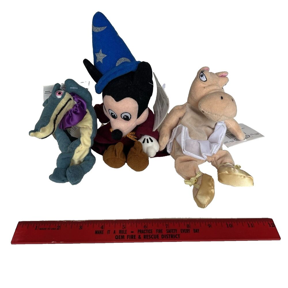 Disney Store Fantasia Lot 3 Hyacinth Hippo Ben Ali Gator 7" Bean Bag Plush Toy